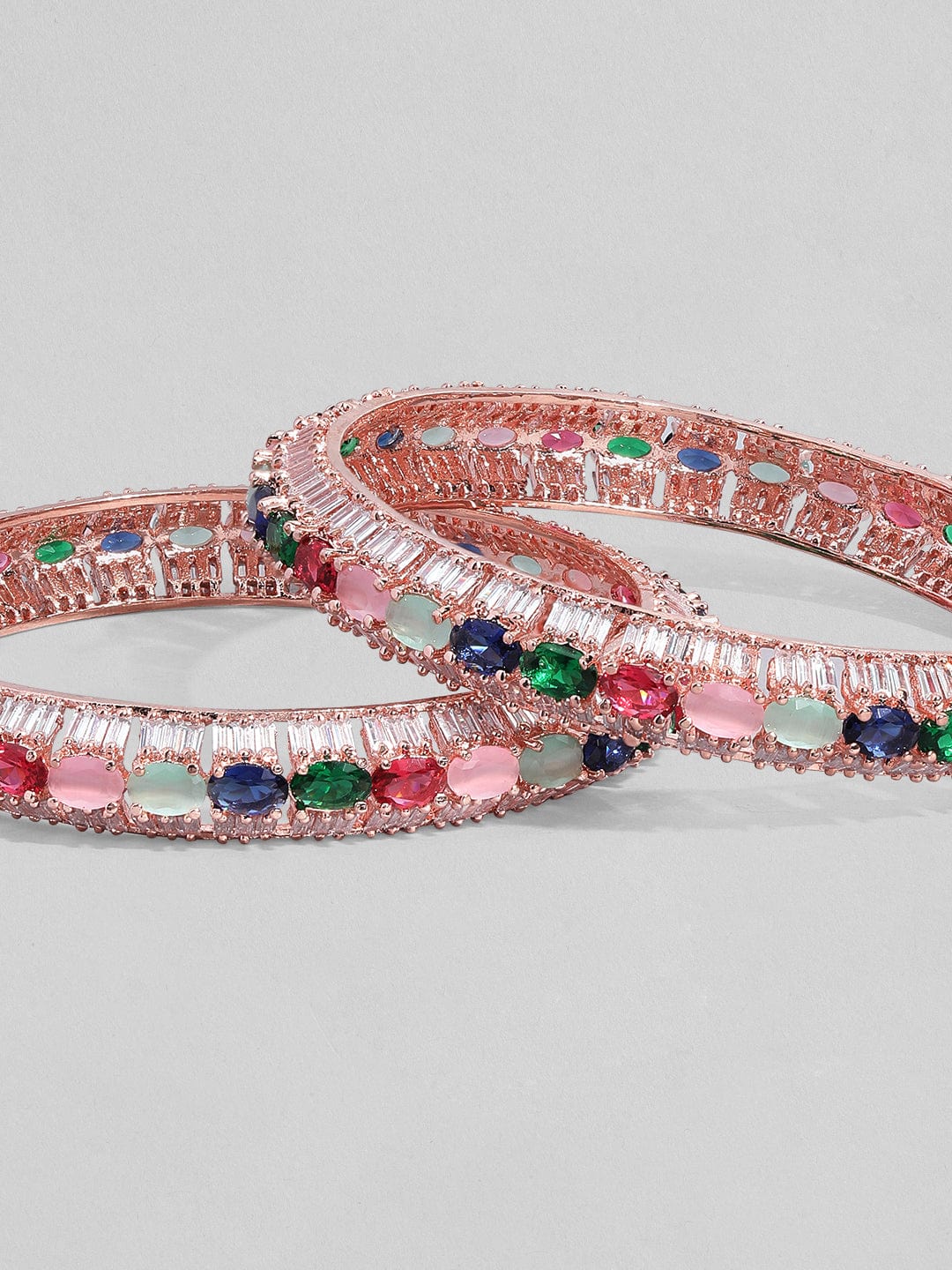 Rubans Rose Gold Plated Multicolor Stone Studded Zirconia Stone Set of 2 Bangles. Bangles & Bracelets