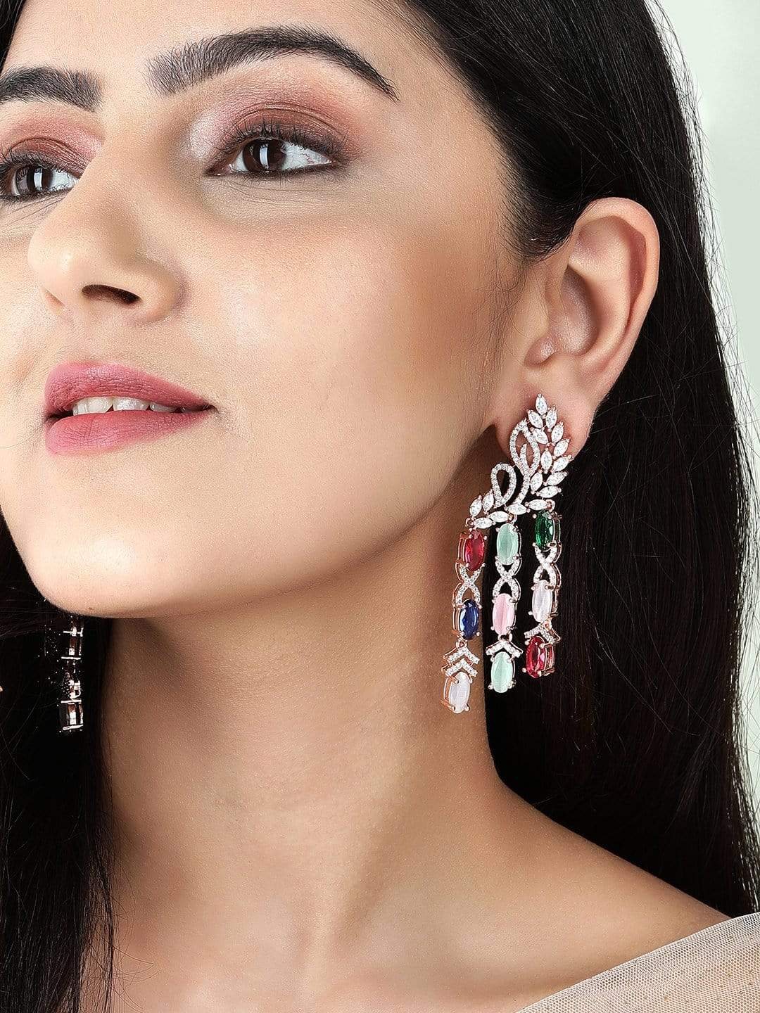 Rubans Rose Gold-Plated Multicolour AD Drop Earrings Earrings