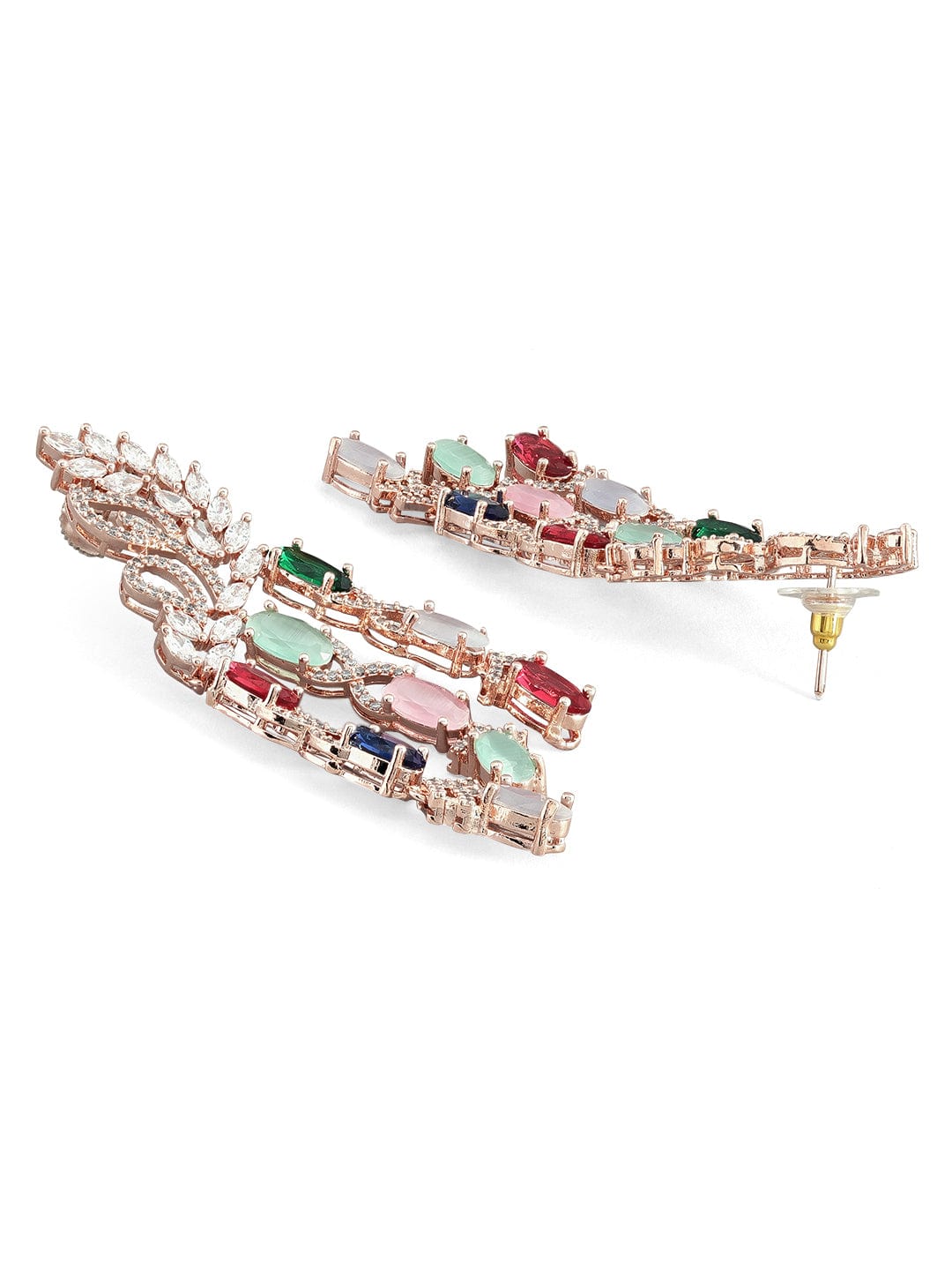 Rubans Rose Gold-Plated Multicolour AD Drop Earrings Earrings