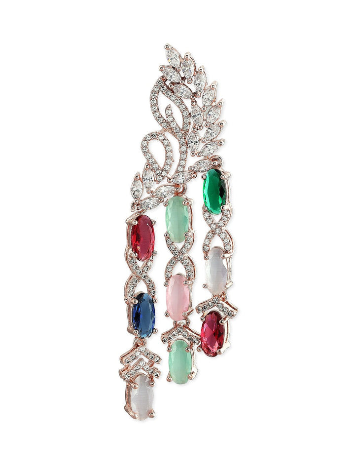 Rubans Rose Gold-Plated Multicolour AD Drop Earrings Earrings