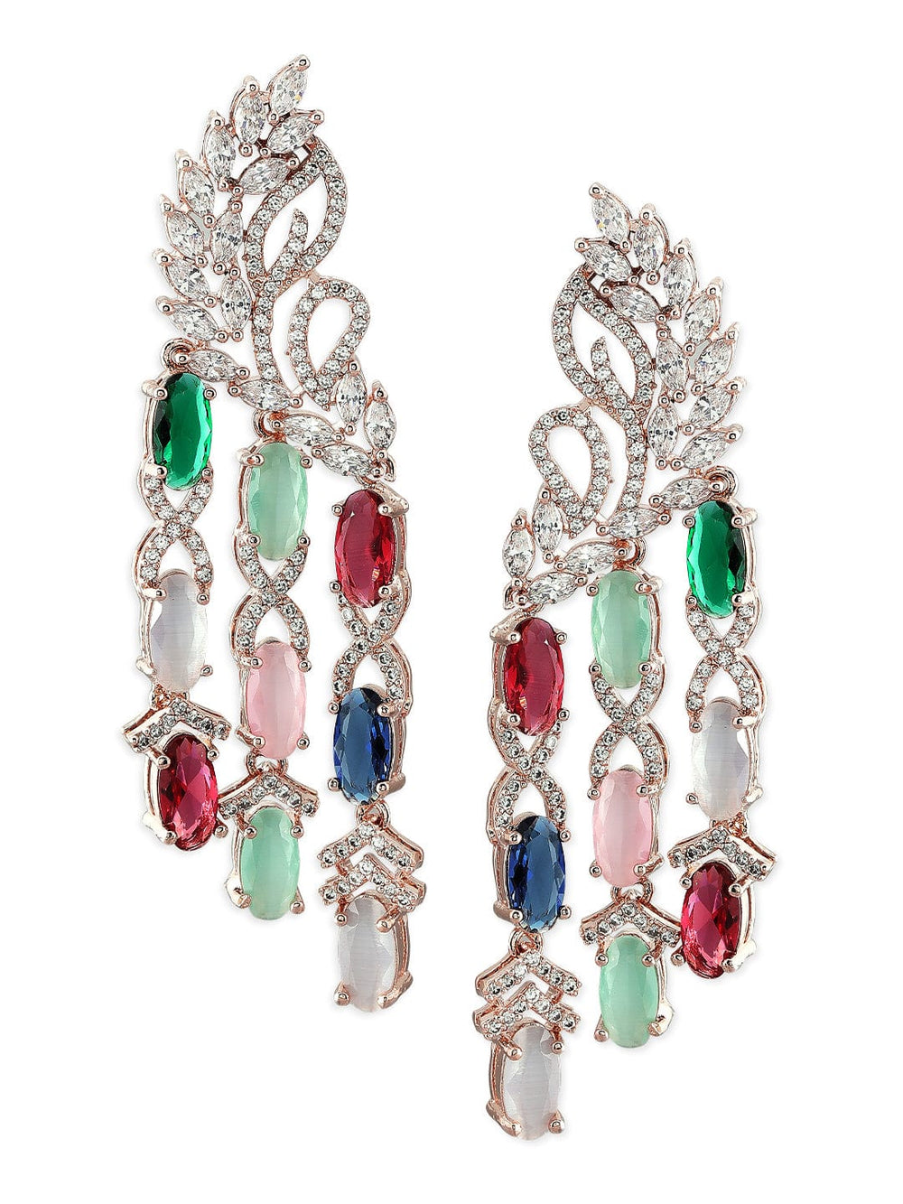 Rubans Rose Gold-Plated Multicolour AD Drop Earrings Earrings
