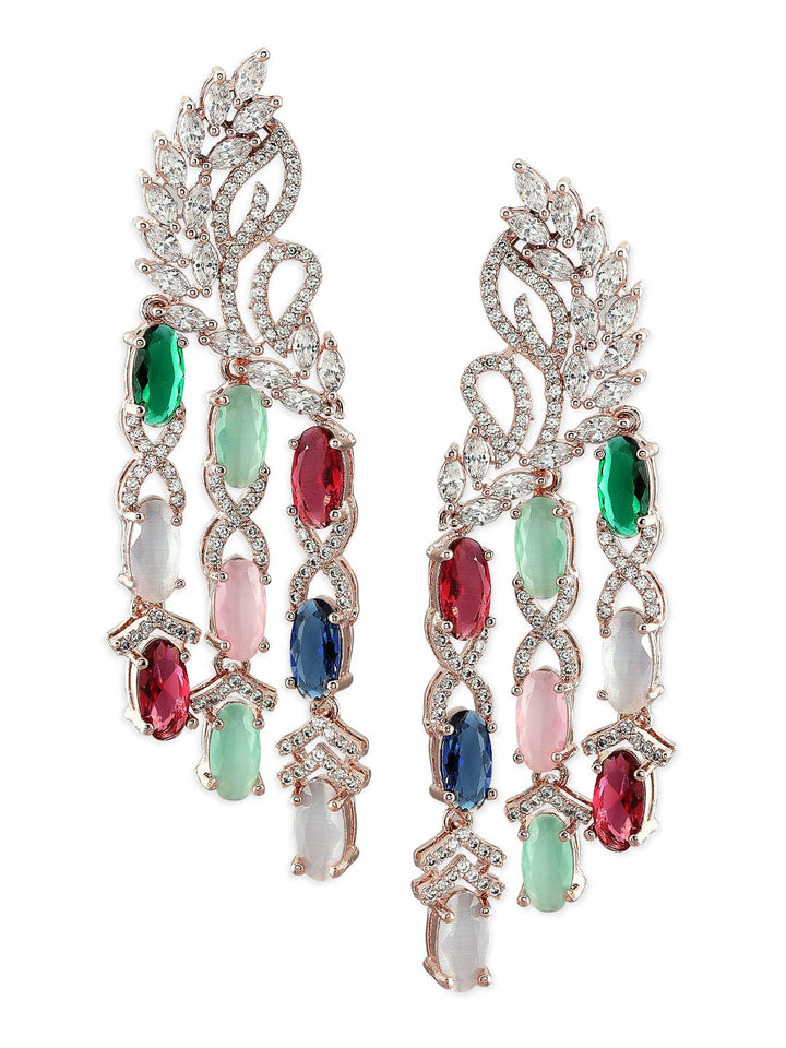 Rubans Rose Gold-Plated Multicolour AD Drop Earrings Earrings