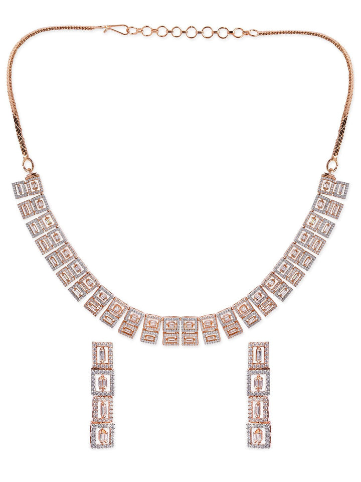 Rubans Rose Gold Plated Necklace Set With American Diamonds. Jewelry Sets