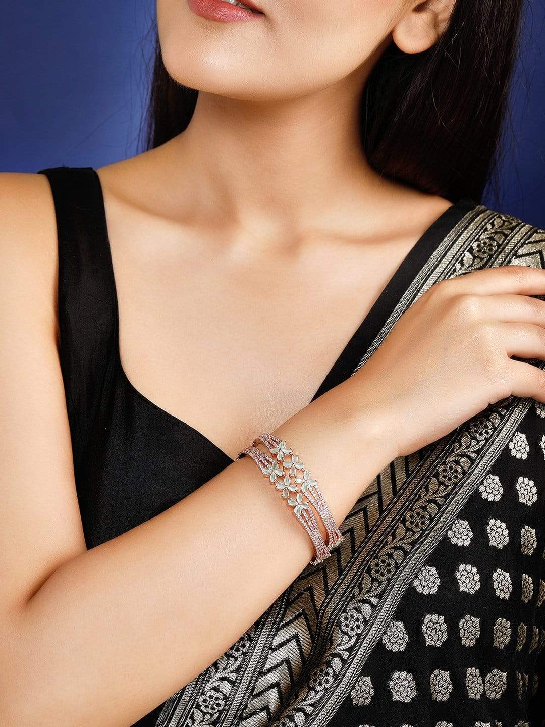 Rubans Rose Gold Plated Pastel Green  & Zirconia Stone Studded Set of 2  Bangles. Bangles & Bracelets