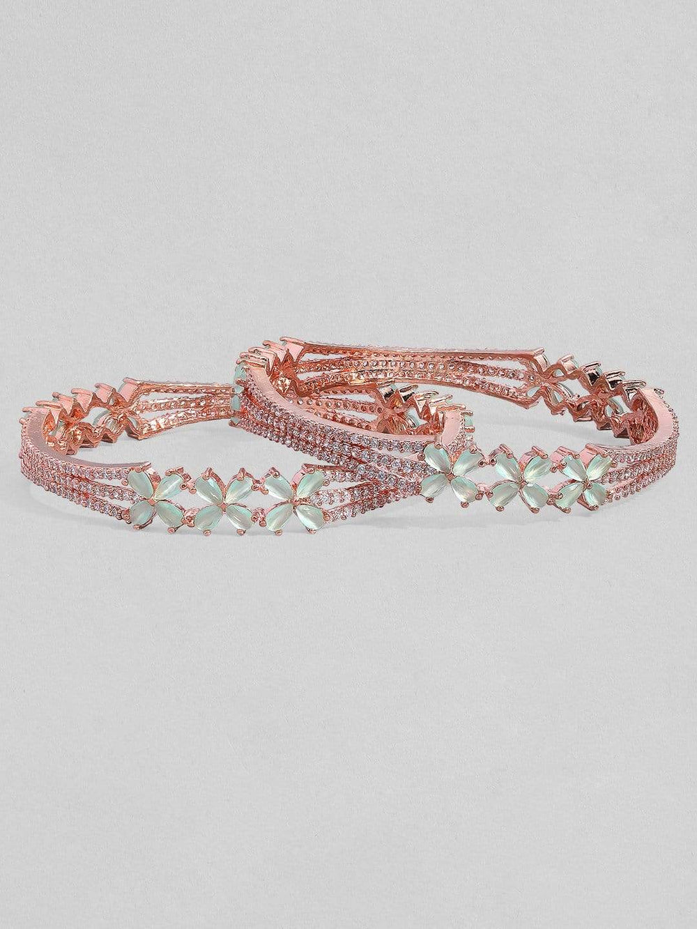 Rubans Rose Gold Plated Pastel Green  & Zirconia Stone Studded Set of 2  Bangles. Bangles & Bracelets