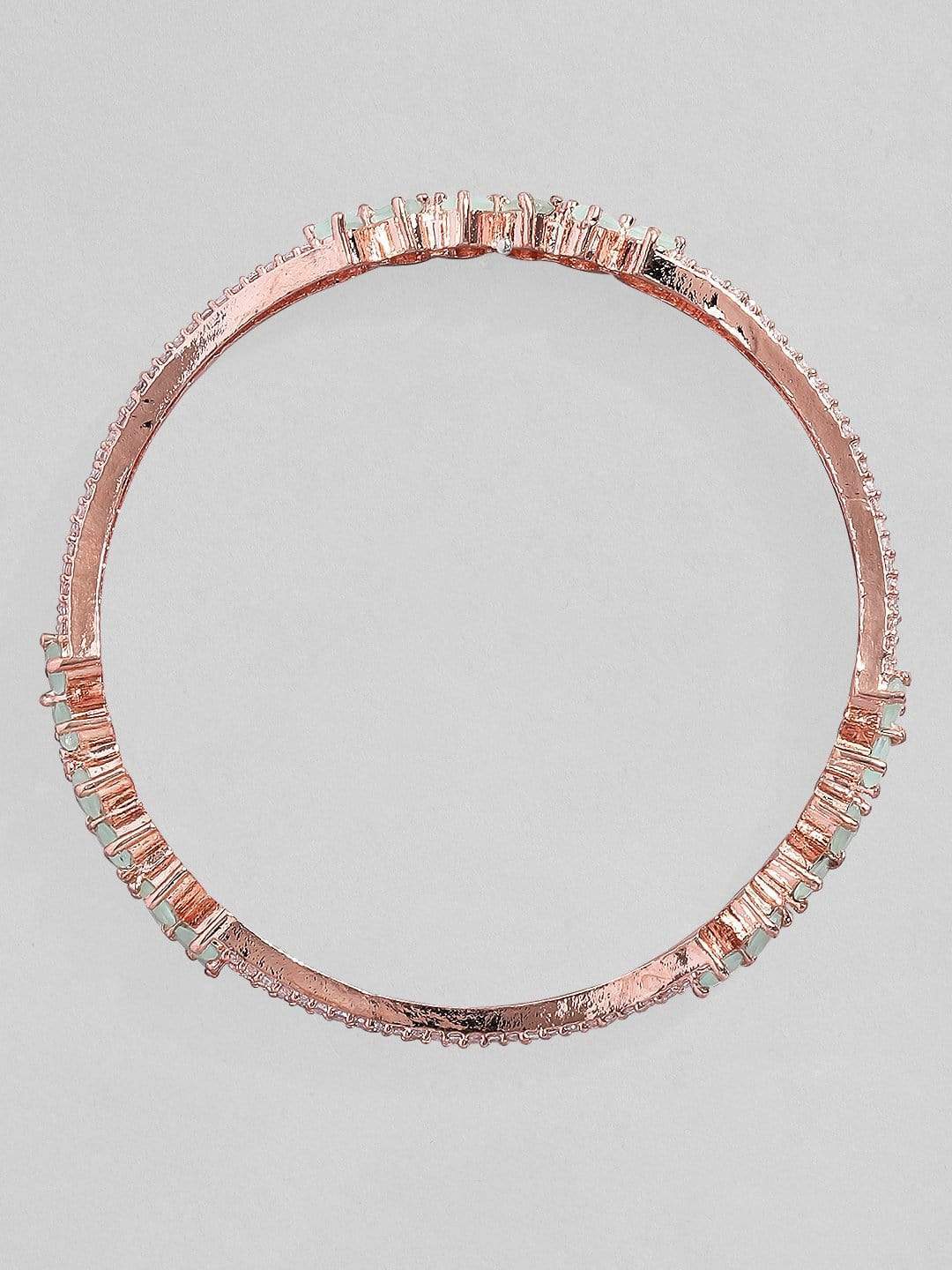 Rubans Rose Gold Plated Pastel Green  & Zirconia Stone Studded Set of 2  Bangles. Bangles & Bracelets