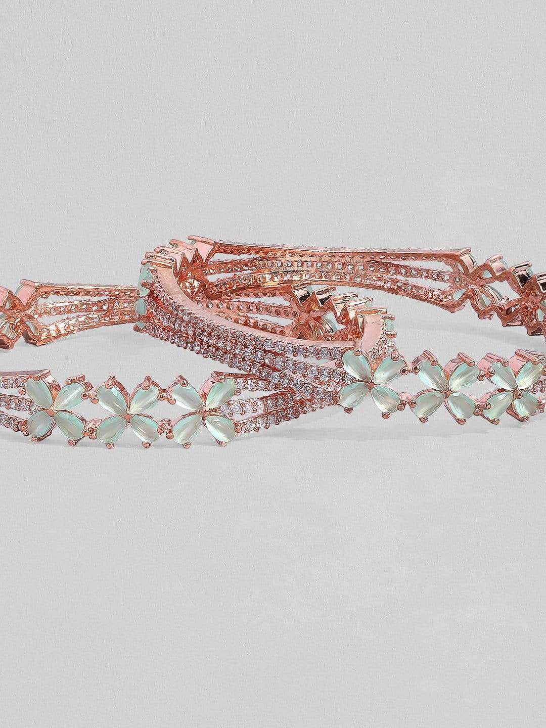 Rubans Rose Gold Plated Pastel Green  & Zirconia Stone Studded Set of 2  Bangles. Bangles & Bracelets