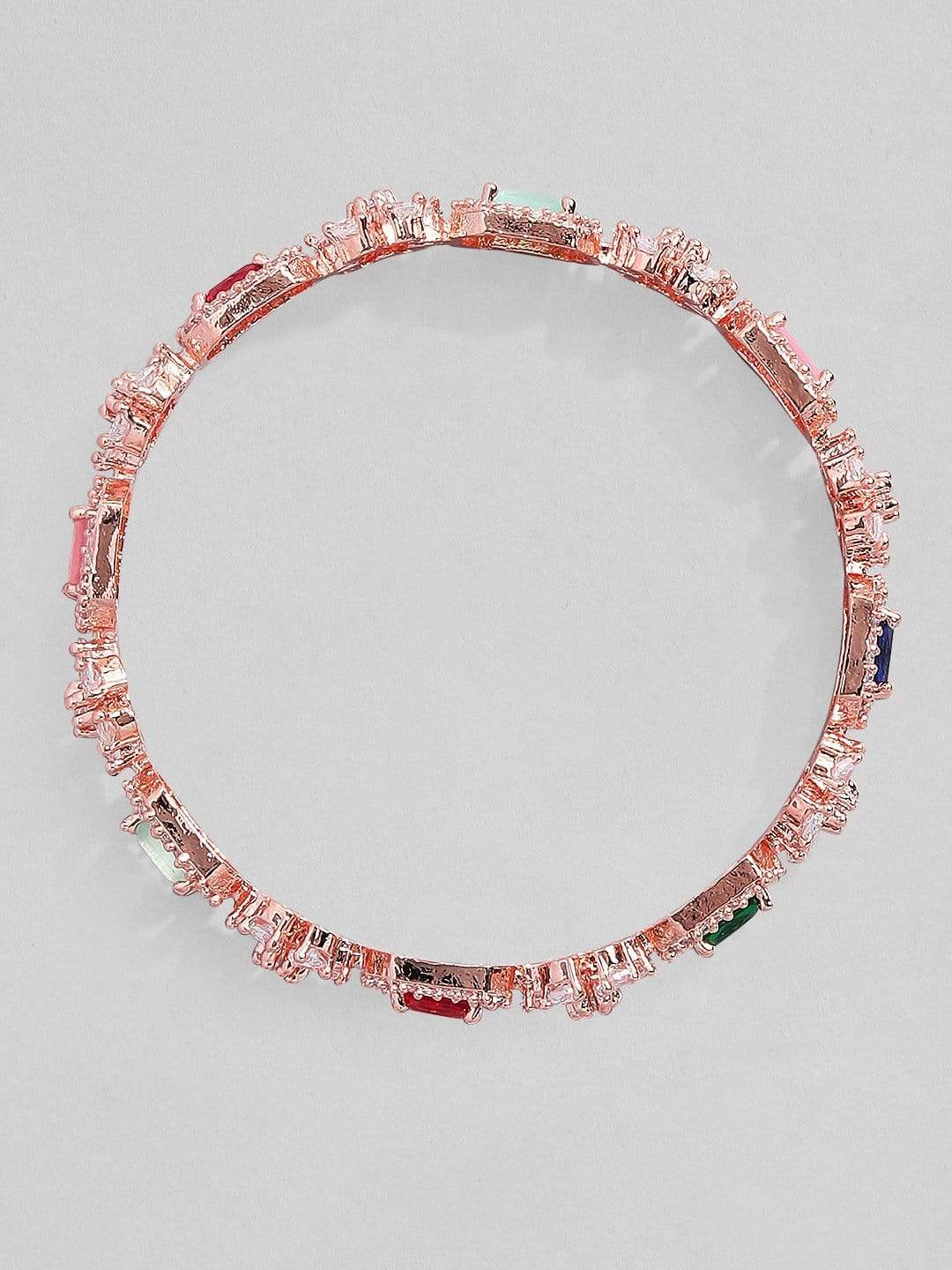 Rubans Rose Gold Plated  Pastel Pink & Green Stone Studded Zirconia Set of 2 Bangle. Bangles & Bracelets