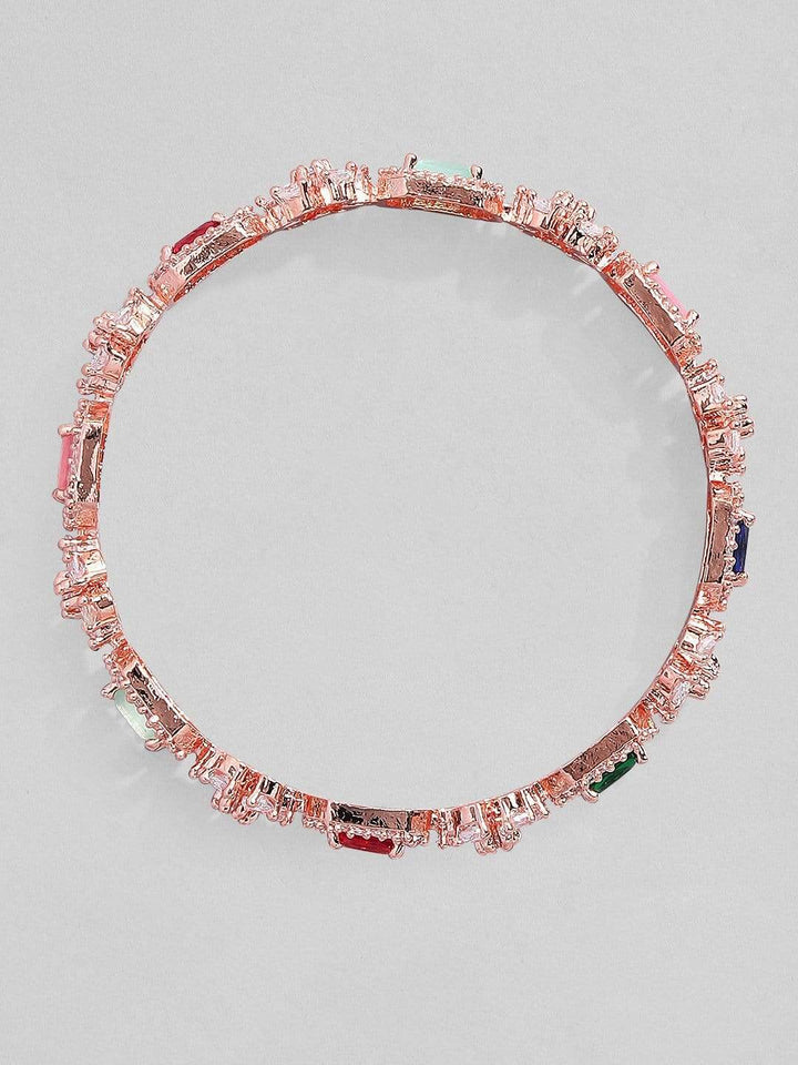Rubans Rose Gold Plated  Pastel Pink & Green Stone Studded Zirconia Set of 2 Bangle. Bangles & Bracelets