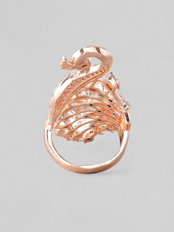 Rubans Rose Gold Plated Ring With Peacock Design And Studded AD Rings