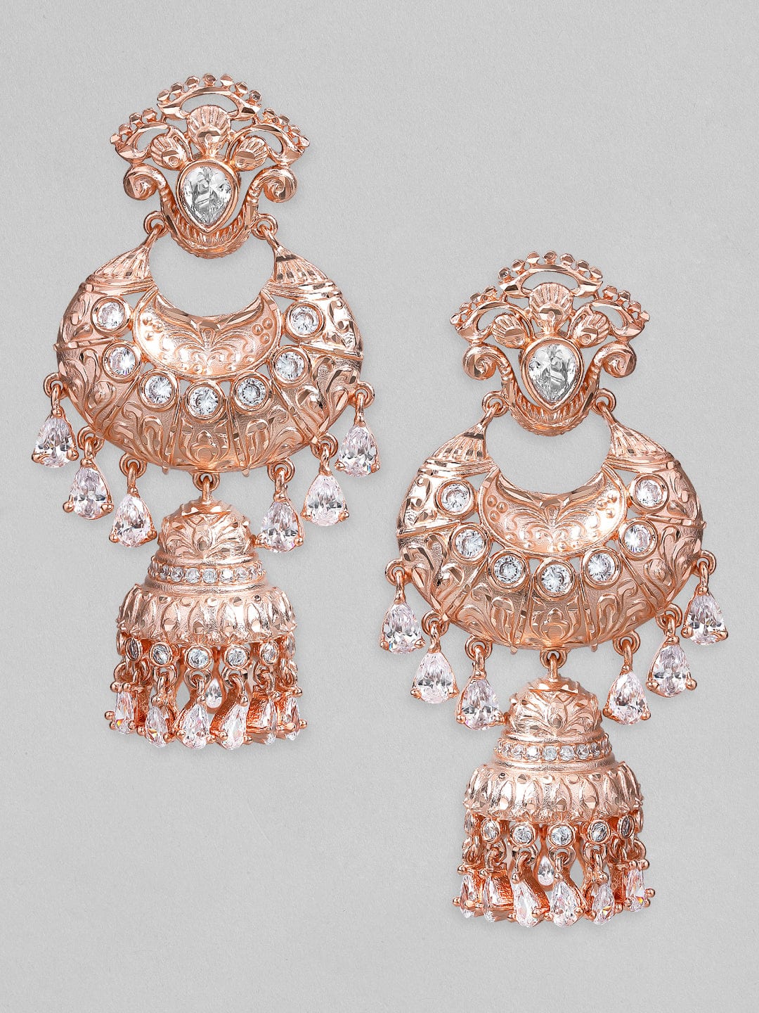 Rubans Rose Gold Plated Stone Hanging Jhumka Earrings. Earrings