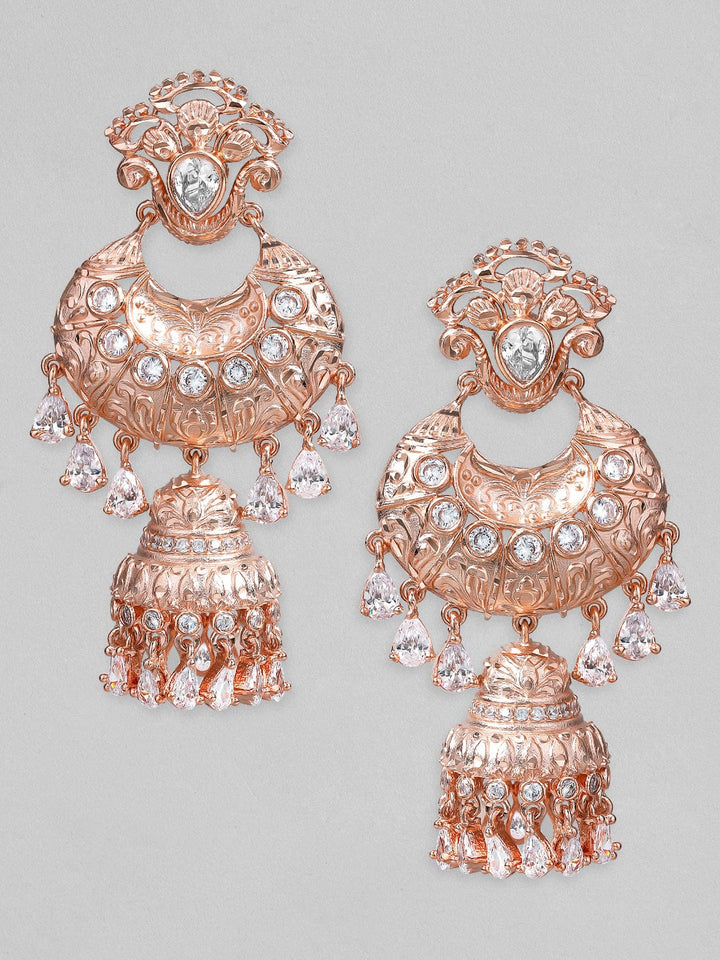 Rubans Rose Gold Plated Stone Hanging Jhumka Earrings. Earrings