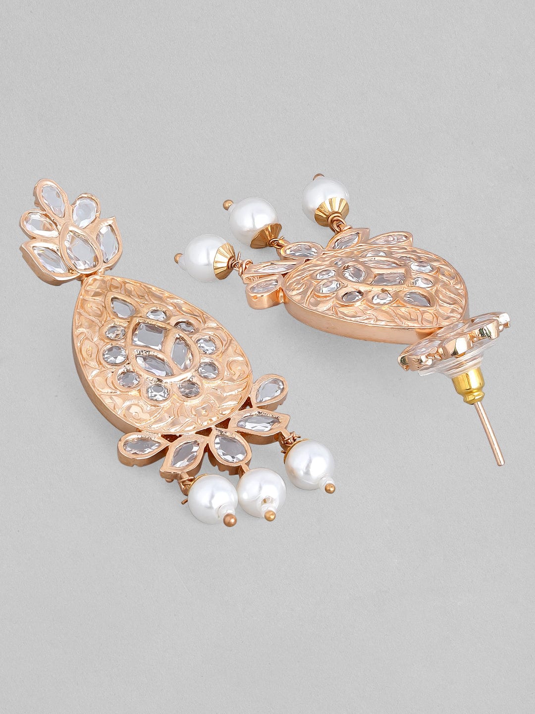 Rubans Rose Gold-Plated & White Teardrop Shaped Drop Earrings Earrings