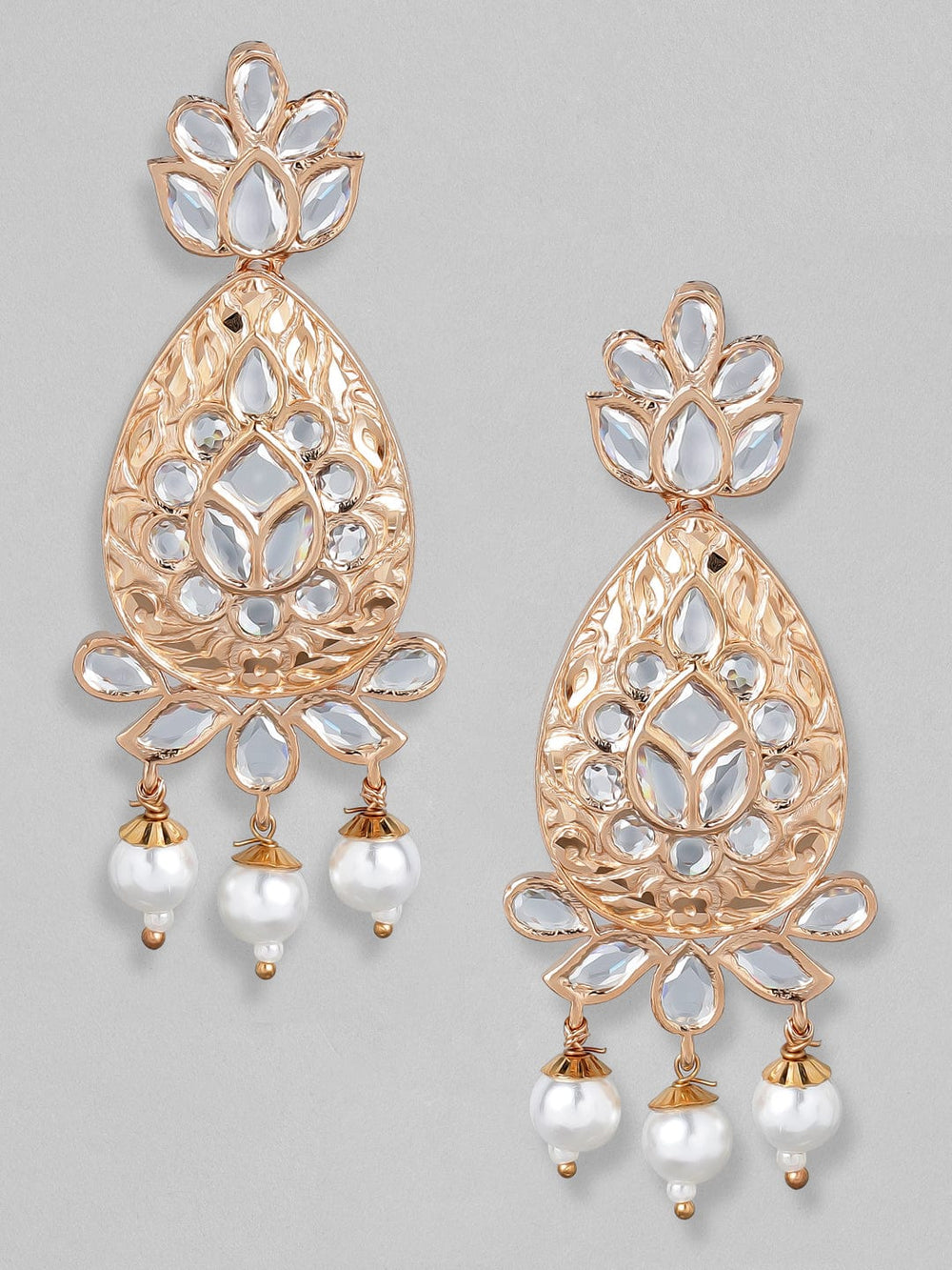 Rubans Rose Gold-Plated & White Teardrop Shaped Drop Earrings Earrings