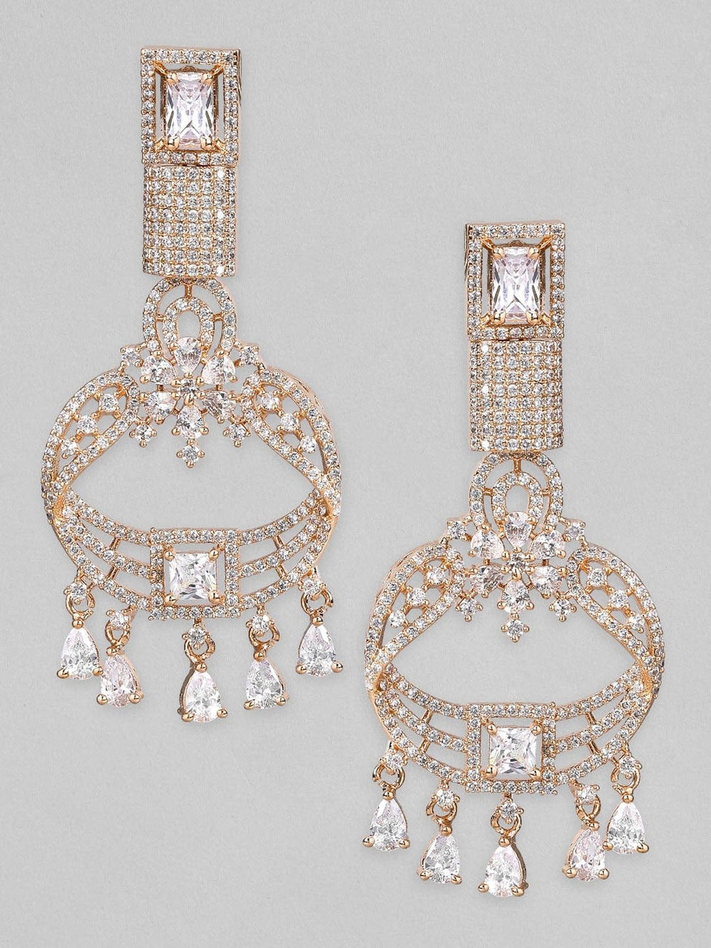 Rubans Rose Gold Plated Zirconia Stone Studded Drop Earrings. Earrings