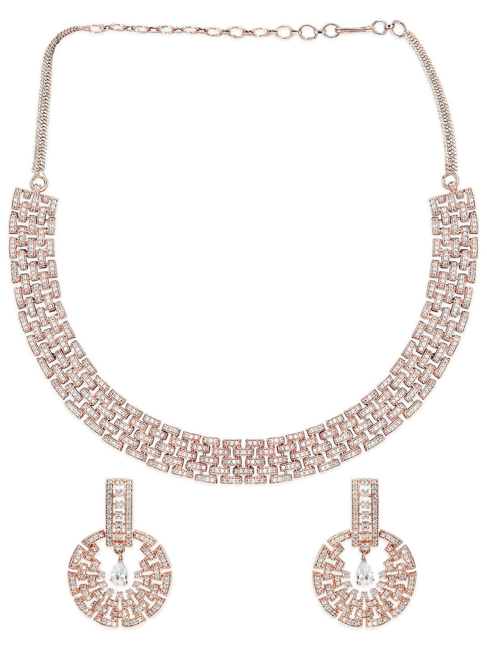 Rubans Rose Gold Plated Zirconia Stone Studded Necklace Set. Necklace Set