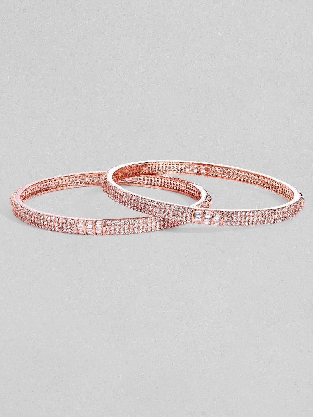Rubans Rose Gold Plated Zirconia Stone Studded Set of 2 Bangles. Bangles & Bracelets