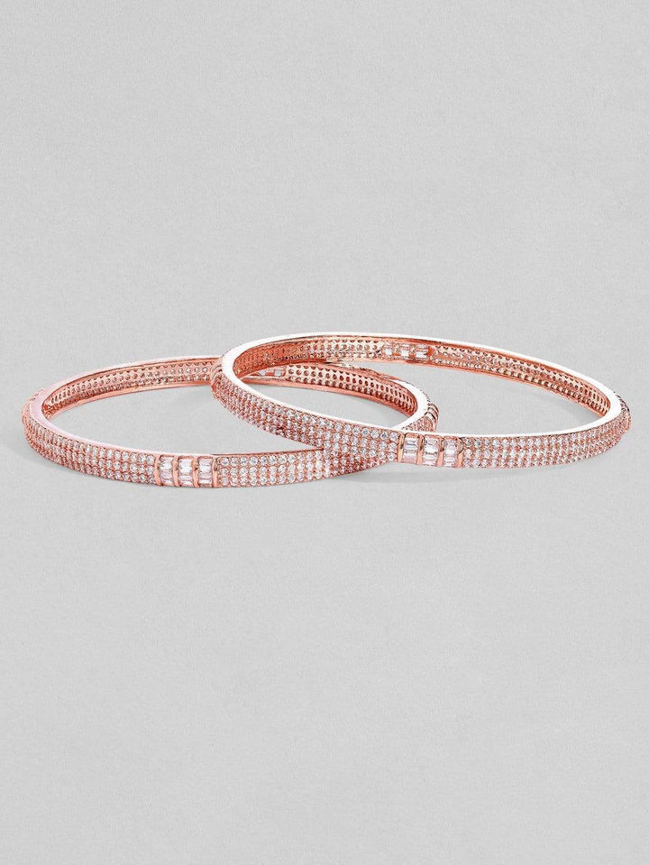 Rubans Rose Gold Plated Zirconia Stone Studded Set of 2 Bangles. Bangles & Bracelets