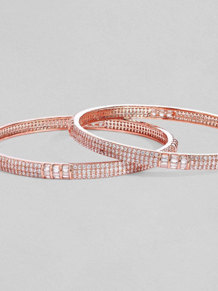 Rubans Rose Gold Plated Zirconia Stone Studded Set of 2 Bangles. Bangles & Bracelets