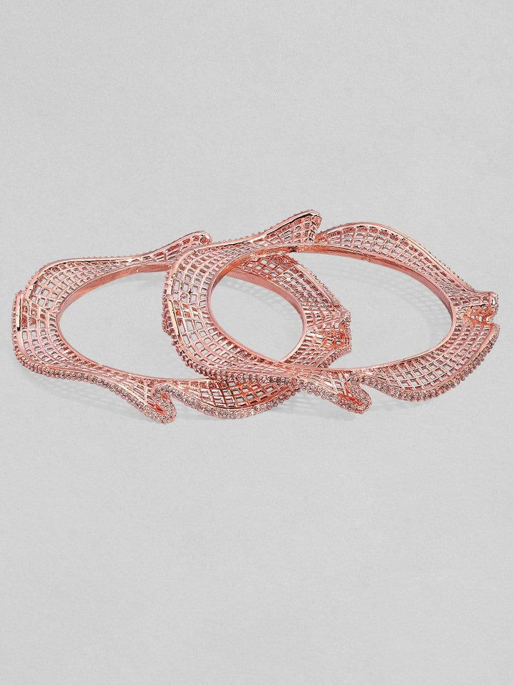 Rubans Rose Gold Plated Zirconia Stone Studded Set of 2 Bangles. Bangles & Bracelets