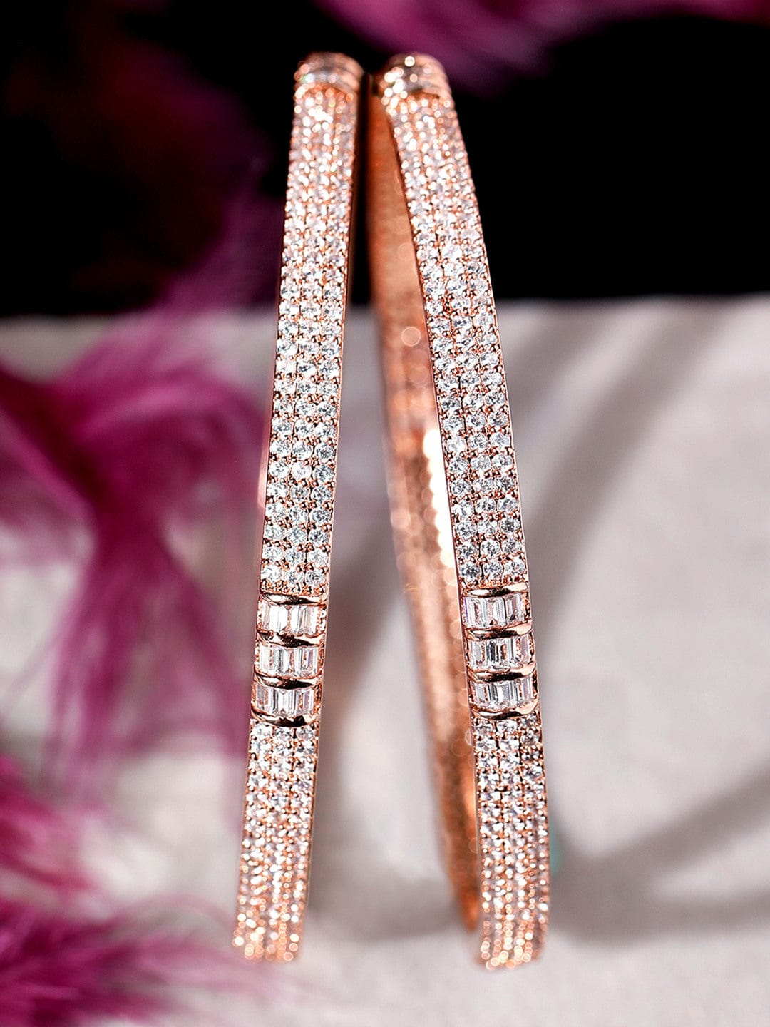 Rubans Rose Gold Plated Zirconia Stone Studded Set of 2 Bangles. Bangles & Bracelets