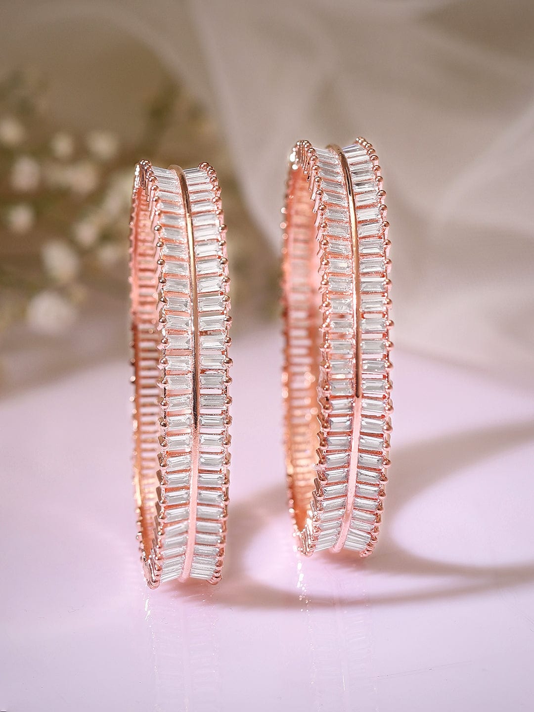 Rubans Rose Gold Plated Zirconia Stone Studded Set of 2 Bangles. Bangles & Bracelets