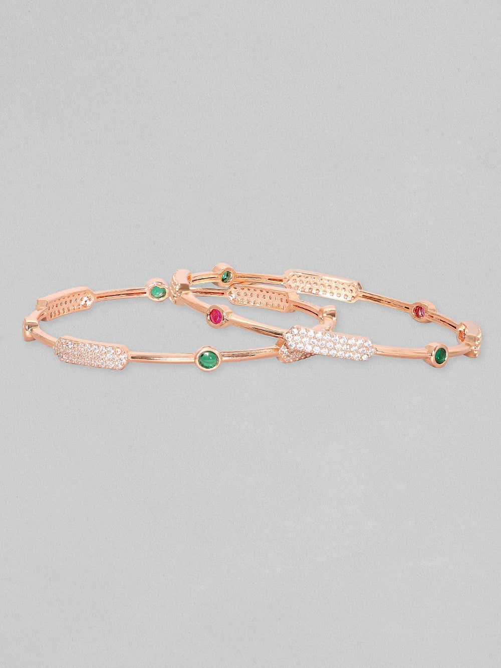Rubans Set Of 2, 18K Rose Gold Plated Colored & White Zircons Minimal Bangles Bangles & Bracelets