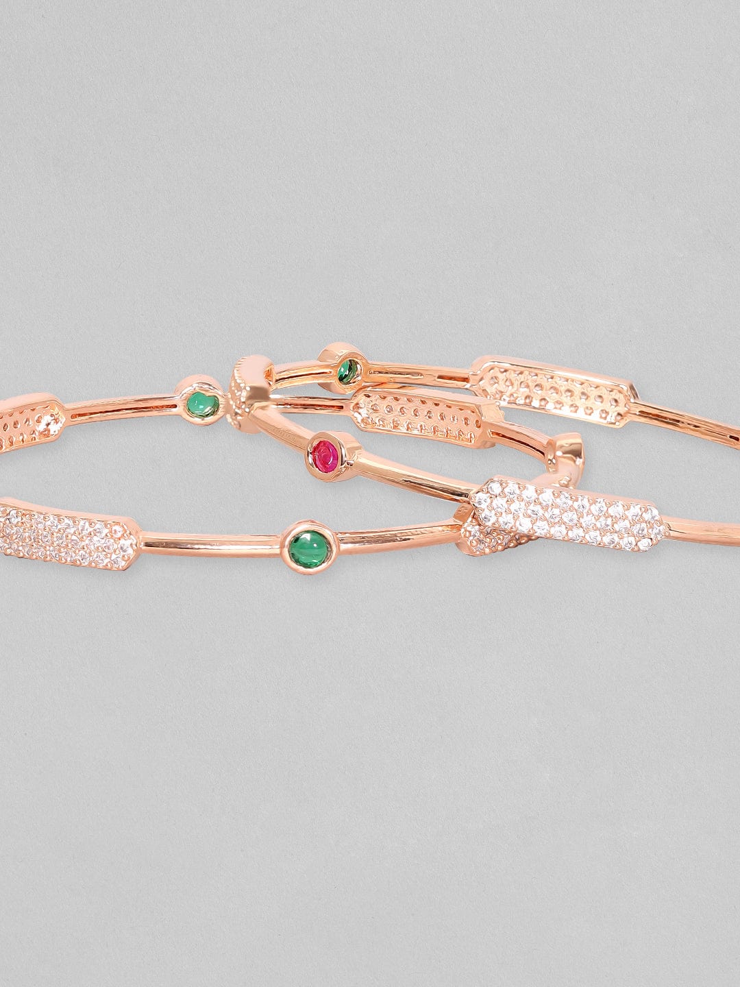 Rubans Set Of 2, 18K Rose Gold Plated Colored & White Zircons Minimal Bangles Bangles & Bracelets