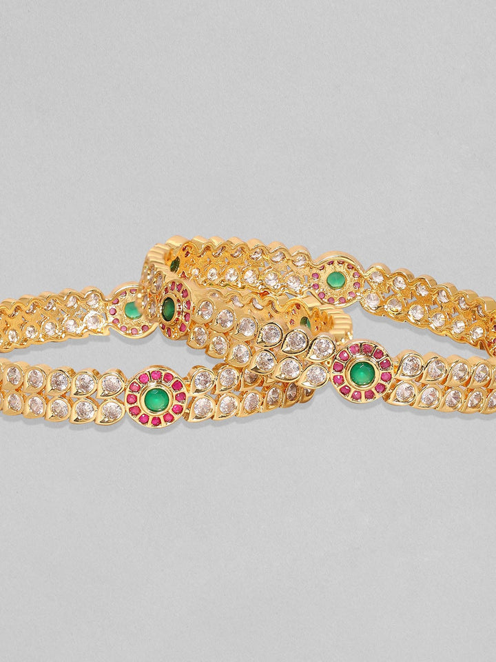 Rubans Set Of 2, 24K Gold Plated Red & Green Zircons Bangles Bangles & Bracelets