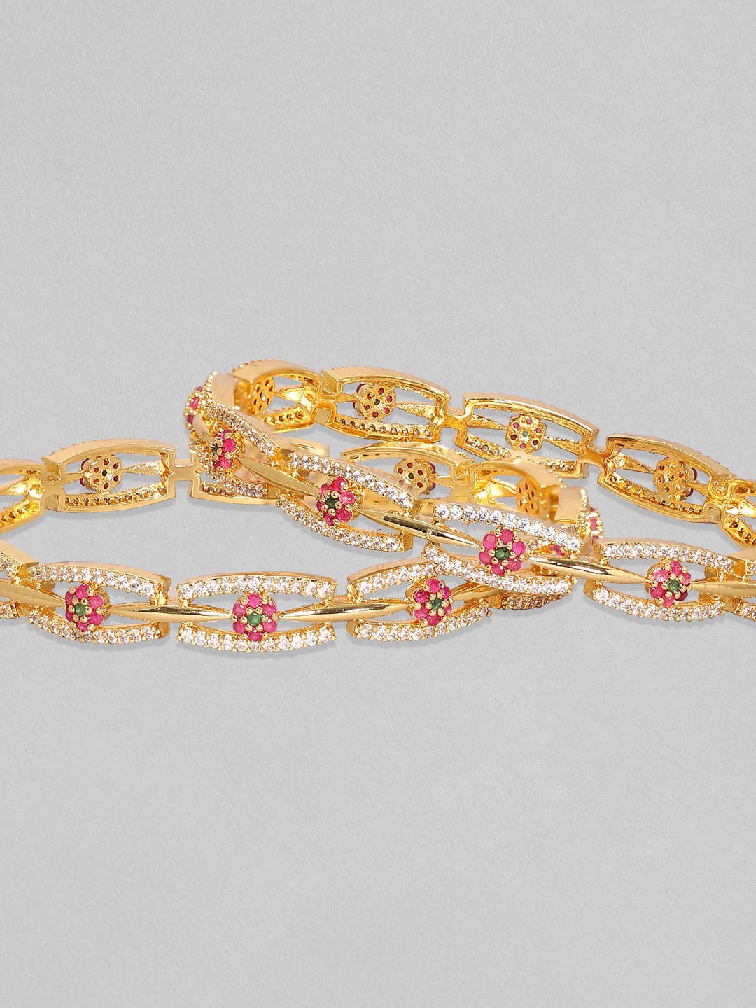 Rubans Set Of 2, 24K Gold Plated Red & Green Zircons Minimal Bangles Bangles & Bracelets