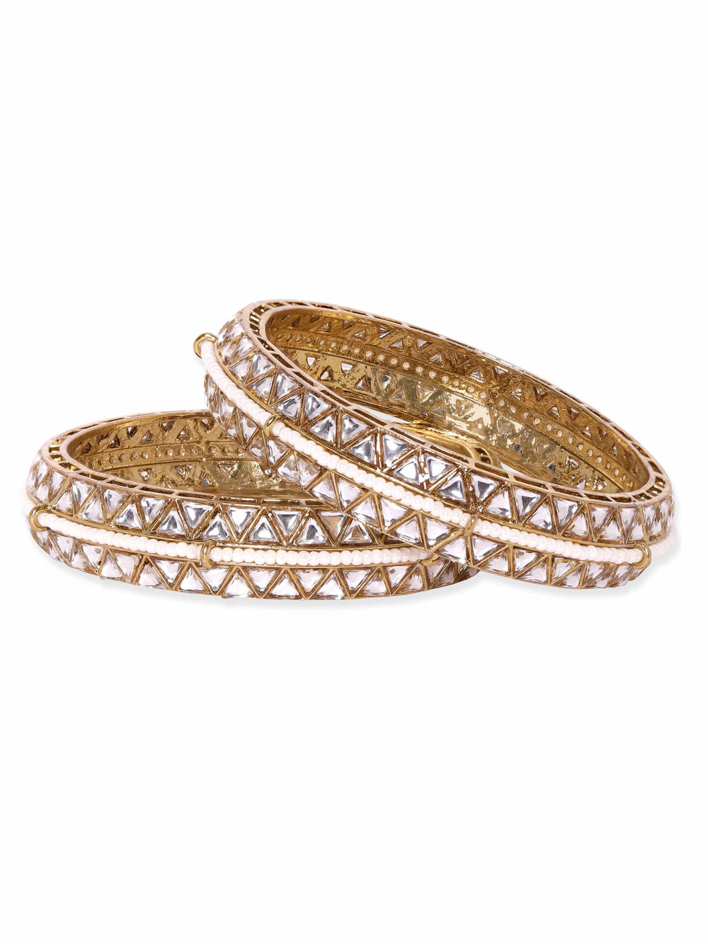 Rubans Set of 2, Antique gold plated Kundan studded pearl beaded statement bangles Bangles & Bracelets