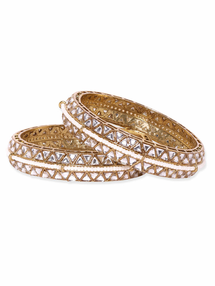 Rubans Set of 2, Antique gold plated Kundan studded pearl beaded statement bangles Bangles & Bracelets