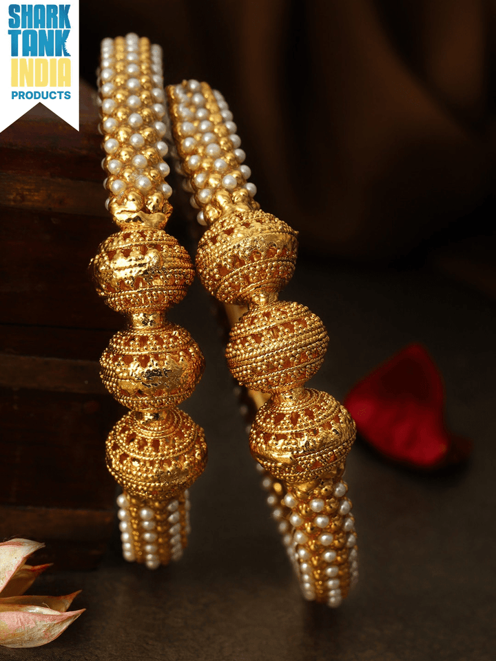 Rubans Set Of 2 Gold-Plated  White Pearls-Studded Handcrafted Bangles Bangles & Bracelets