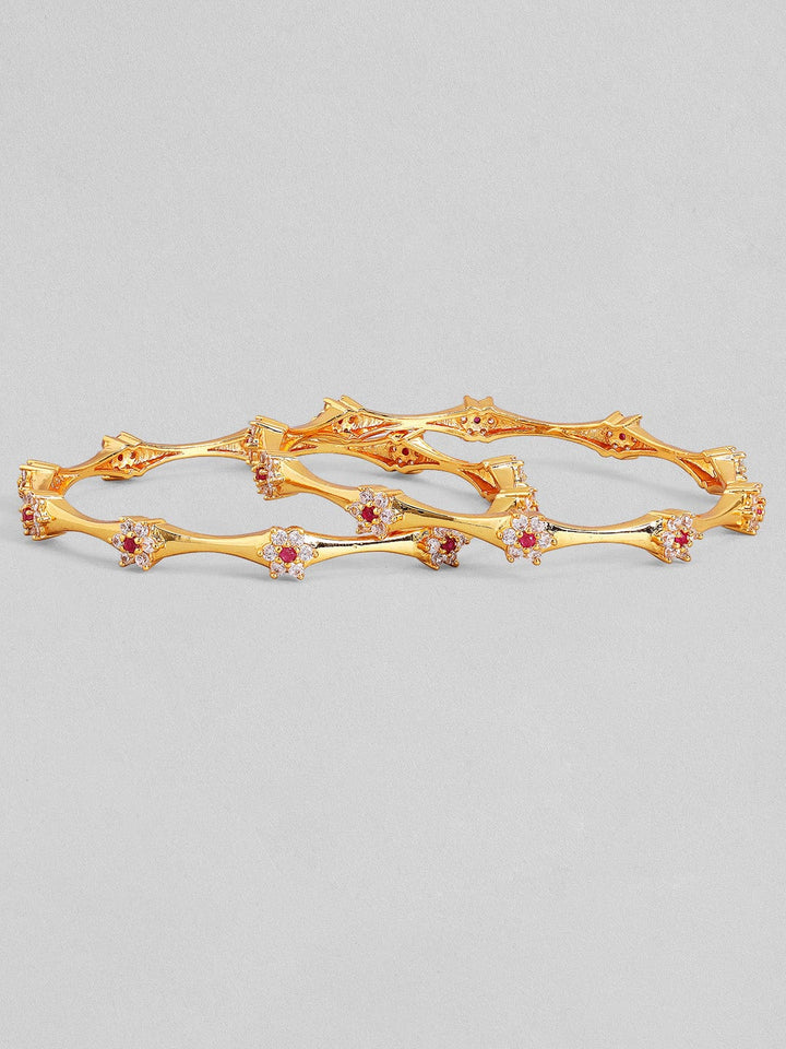 Rubans Set Of 2 Gold-Plated White Studded Handcrafted Bangles Bangles & Bracelets