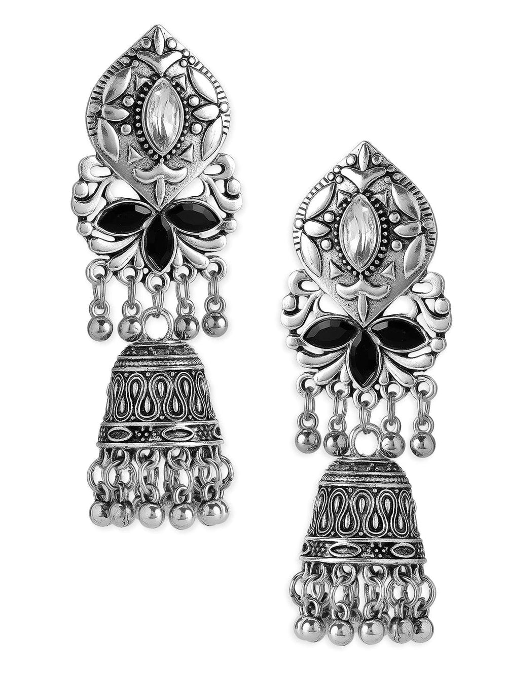 Rubans Set Of 2, Oxidized Finish Jhumka Dangle Earrings Earrings