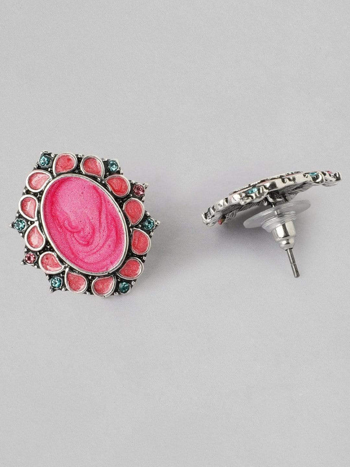 Rubans Set Of 2, Oxidized Finish With Multicolor Stone Studded Earrings Earrings