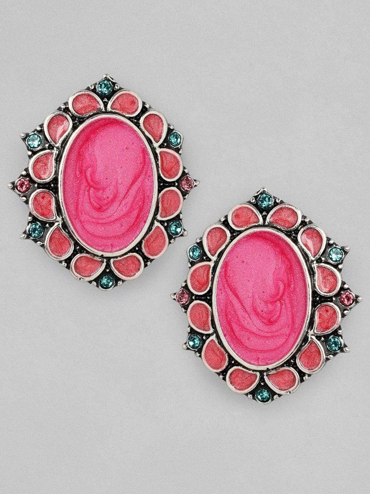 Rubans Set Of 2, Oxidized Finish With Multicolor Stone Studded Earrings Earrings