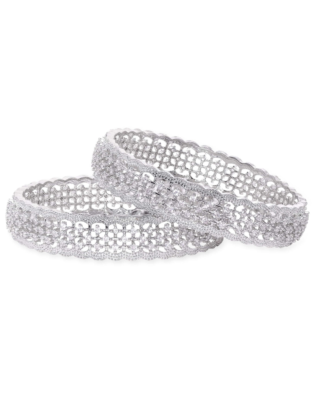 Rubans Set of 2, Pave zirconia studded party wear statement bangles Bangles & Bracelets