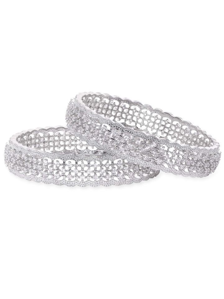 Rubans Set of 2, Pave zirconia studded party wear statement bangles Bangles & Bracelets