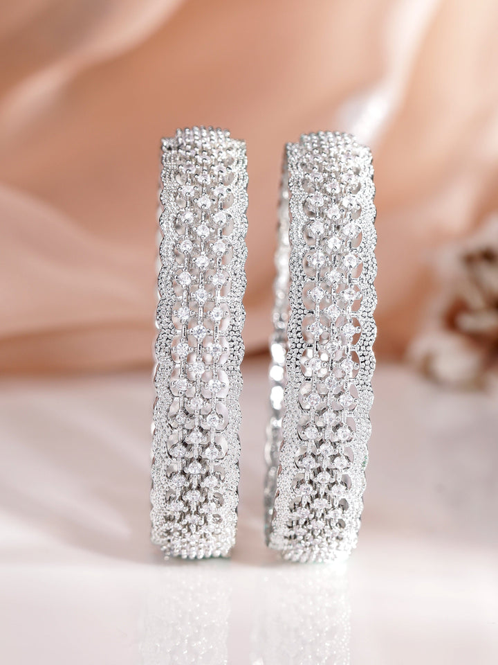 Rubans Set of 2, Pave zirconia studded party wear statement bangles Bangles & Bracelets