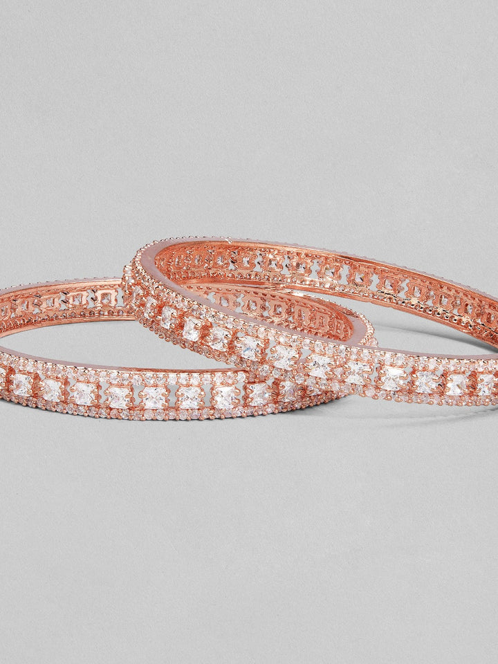 Rubans Set Of 2 Rose-Gold Plated Handcrafted Zircon Studded Bangles Bangles & Bracelets
