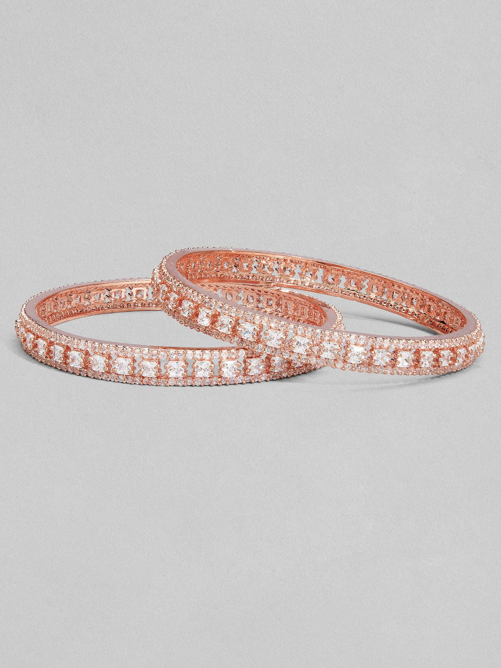 Rubans Set Of 2 Rose-Gold Plated Handcrafted Zircon Studded Bangles Bangles & Bracelets