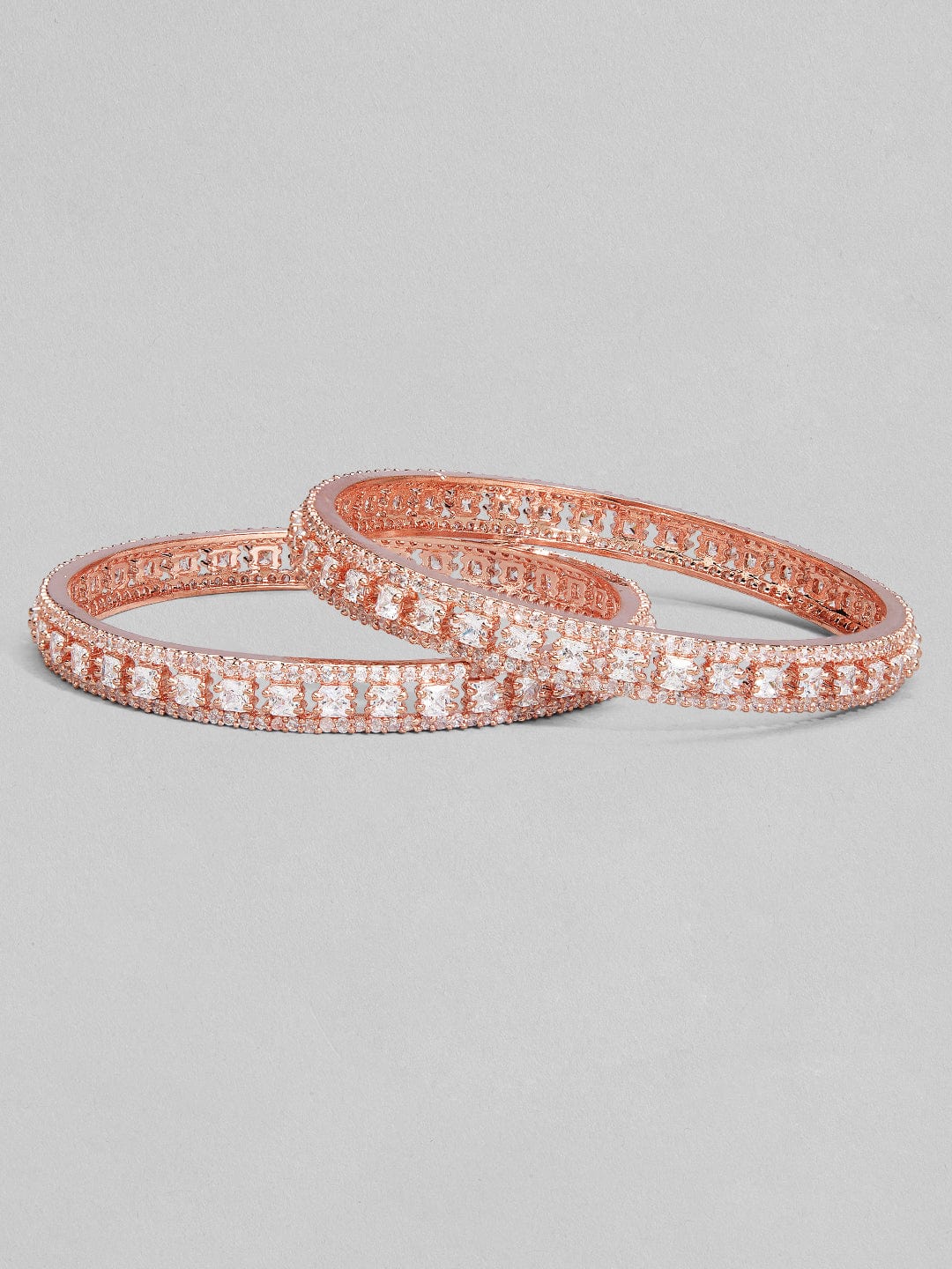 Rubans Set Of 2 Rose-Gold Plated Handcrafted Zircon Studded Bangles Bangles & Bracelets