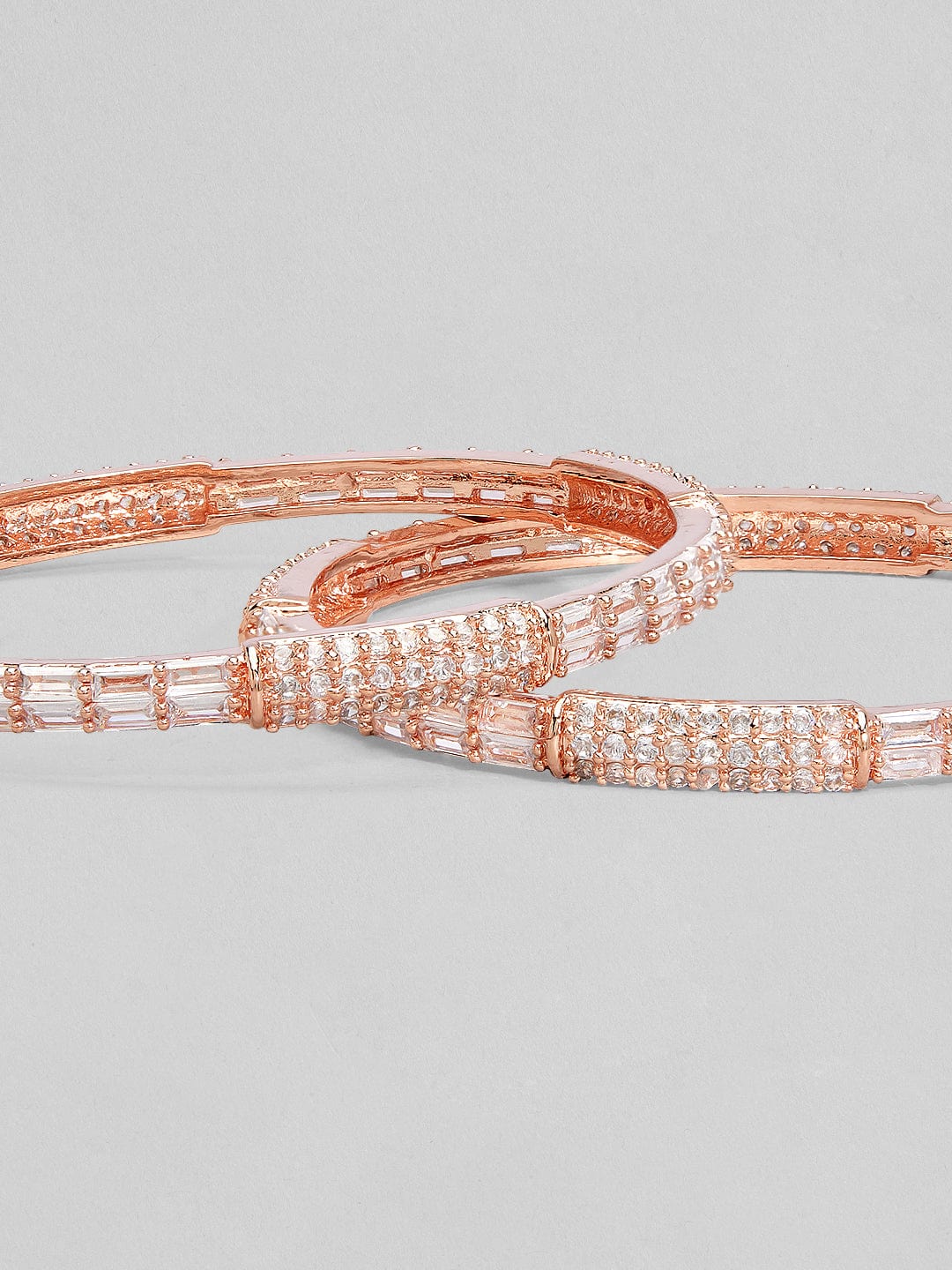 Rubans Set Of 2 Rose-Gold Plated Zircon Studded Bangles Bangles & Bracelets
