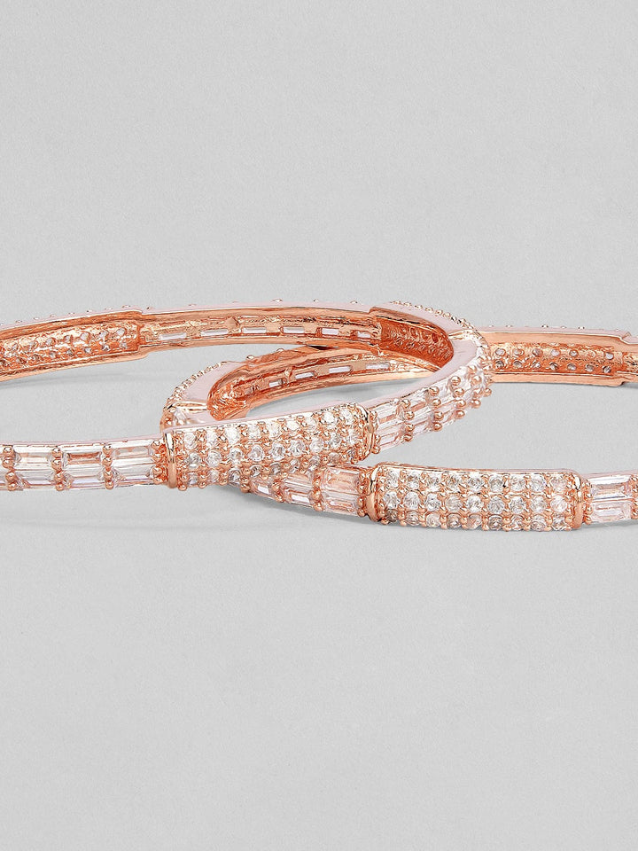 Rubans Set Of 2 Rose-Gold Plated Zircon Studded Bangles Bangles & Bracelets
