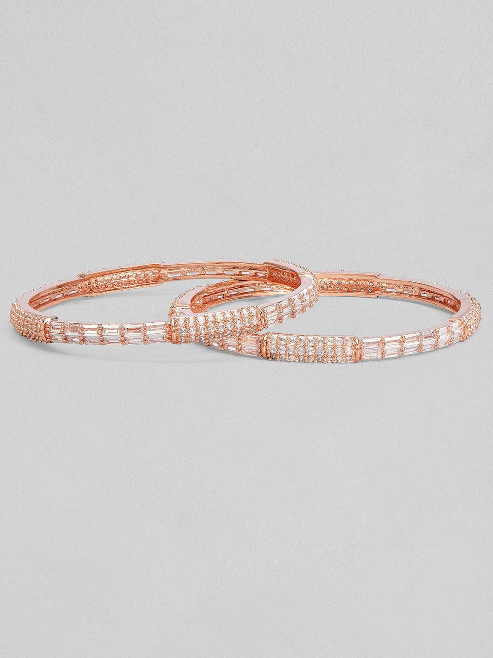 Rubans Set Of 2 Rose-Gold Plated Zircon Studded Bangles Bangles & Bracelets