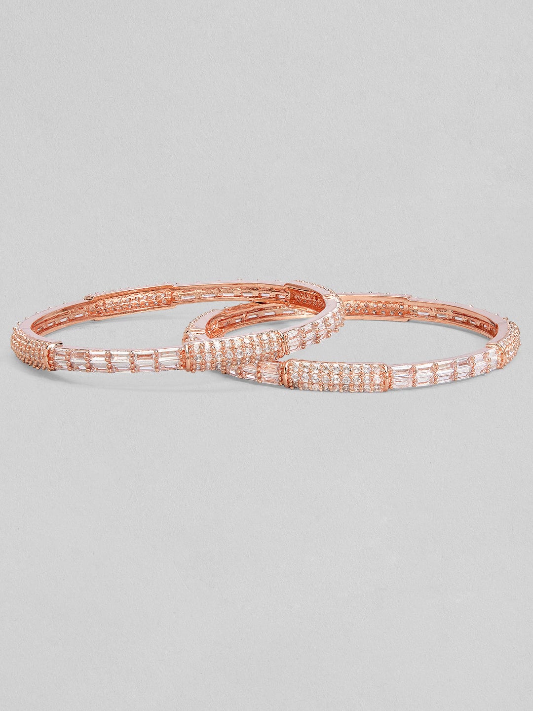 Rubans Set Of 2 Rose-Gold Plated Zircon Studded Bangles Bangles & Bracelets