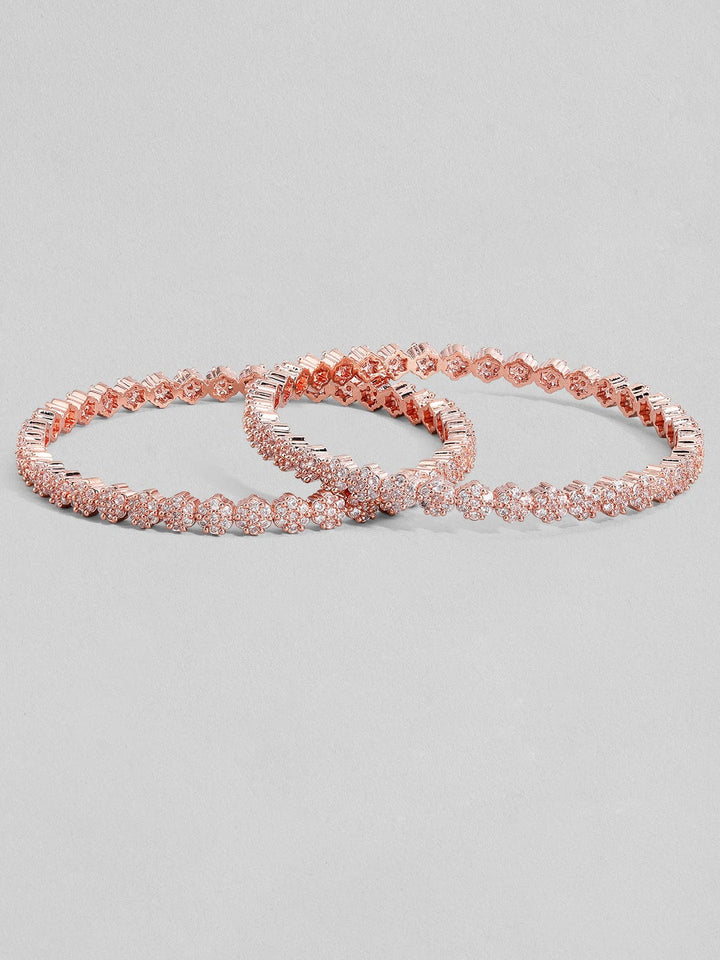 Rubans Set of 2 Rose Gold-Toned Zirconia Stone Studded Bangles Bangles & Bracelets