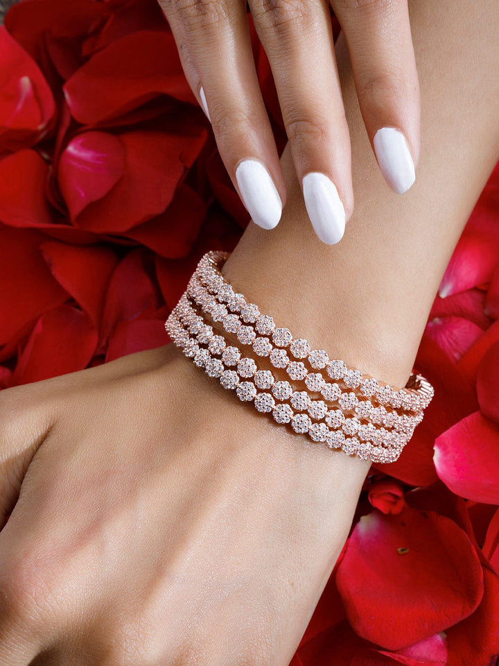 Rubans Set of 2 Rose Gold-Toned Zirconia Stone Studded Bangles Bangles & Bracelets