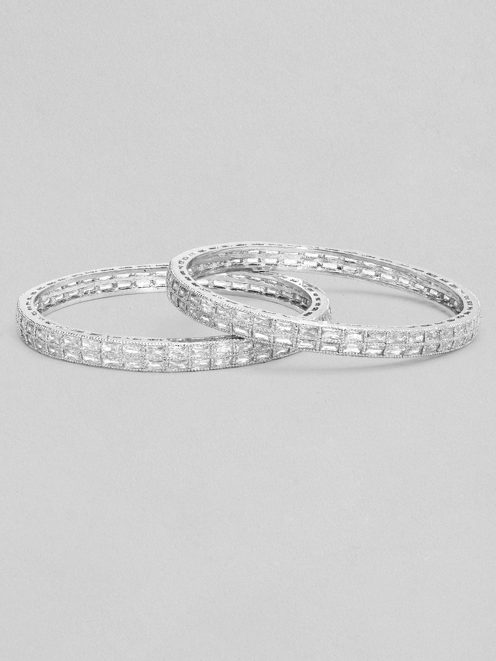 Rubans Set of 2 Silver-Plated Handcrafted AD Studded Bangles Bangles & Bracelets